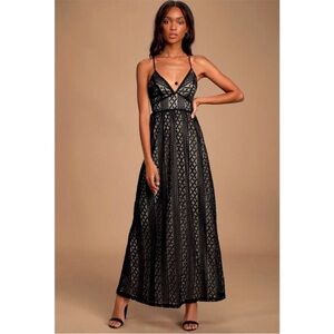 Lulu's Black Lace Open Back Spaghetti Strap Maxi Dress
